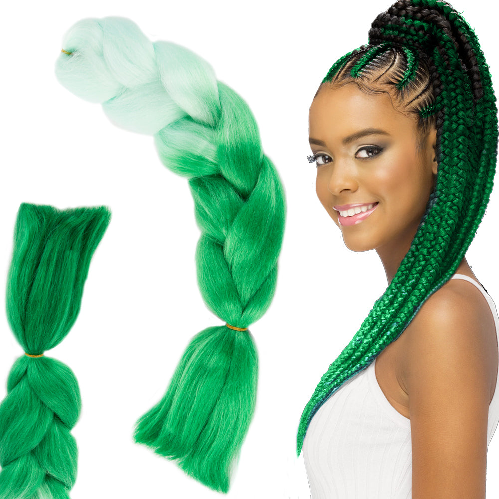 Extensii par sintetic pentru impletituri, Zola®, 60 cm, verde balayage Extensii par sintetic pentru impletituri, Zola®, 60 cm, verde balayage